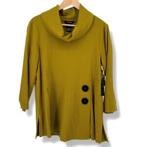 Ali Miles Harvest Mustard Textured Shirt Sz S Cowl Neck Art To Wear Lagenlook